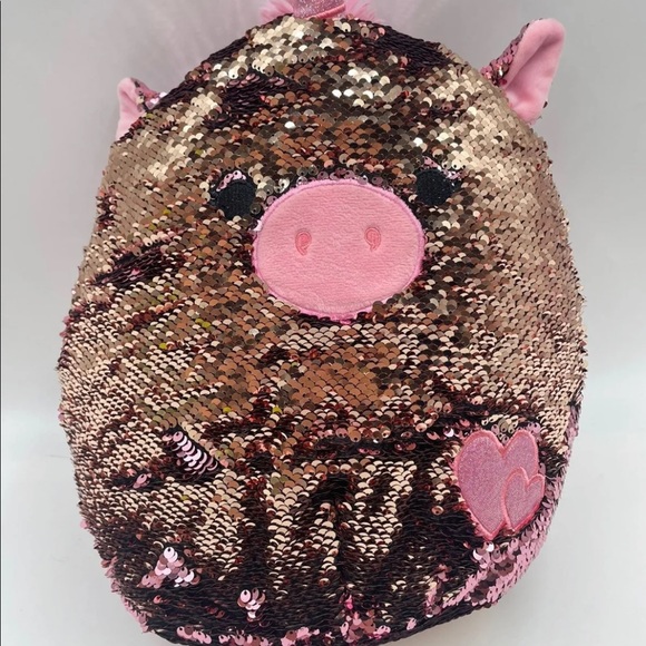 Squishmallows Kellytoy Unicorn 12” Pig *Reversible Sequins Pink/Gold Plush Toy - Picture 5 of 6